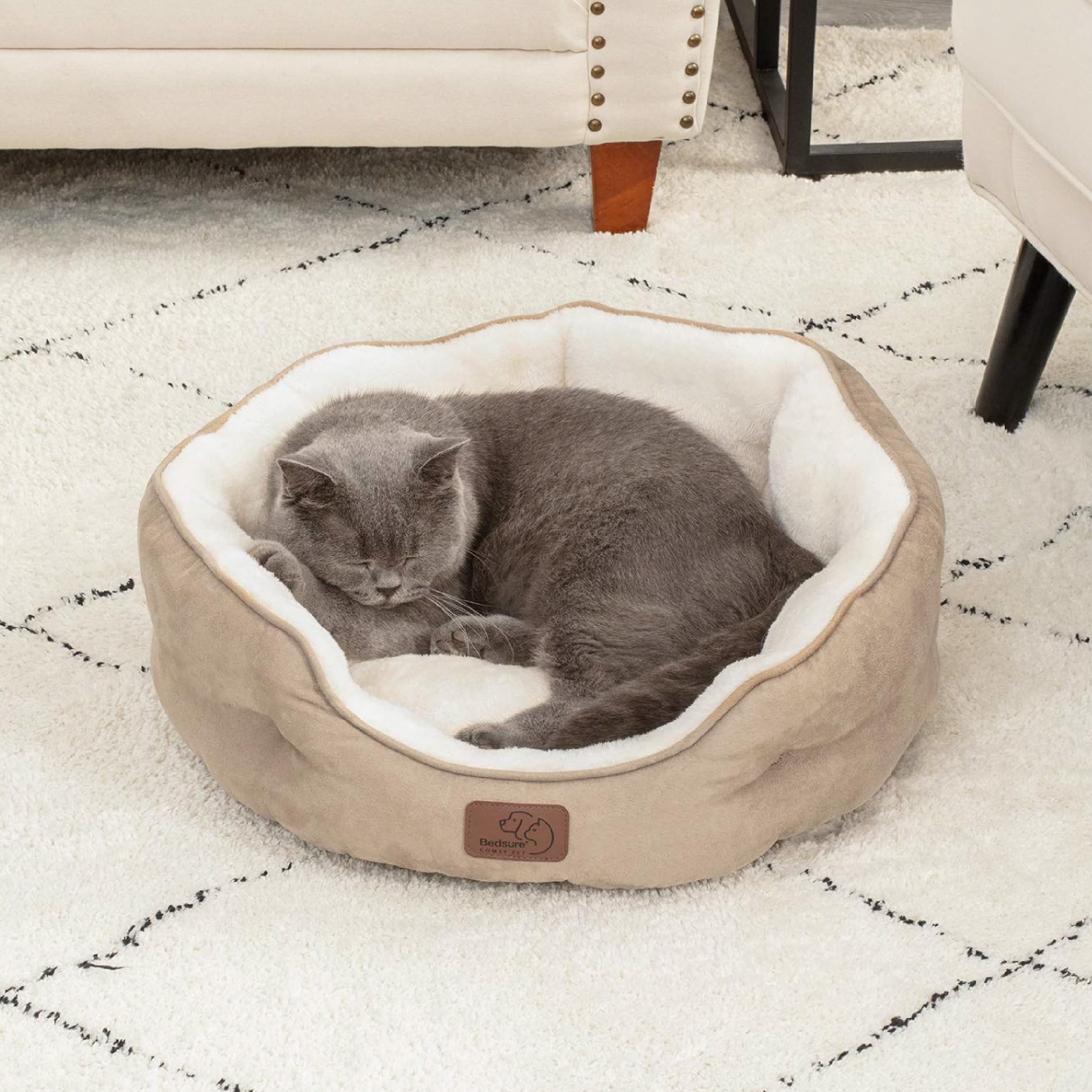 Foto 8 pulgar | Cama Para Mascotas Para Perros Y Gatos Pequeños, Redonda, 50 Cm, Color Camel - Venta Internacional.