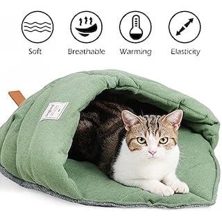 Foto 2 | Saco De Dormir Para Gatos Tangn, Cama Cueva De Tela De Lino Para Mascotas, Color Verde - Venta Internacional.