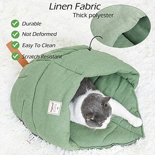 Foto 3 | Saco De Dormir Para Gatos Tangn, Cama Cueva De Tela De Lino Para Mascotas, Color Verde - Venta Internacional.