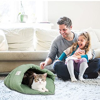 Foto 7 | Saco De Dormir Para Gatos Tangn, Cama Cueva De Tela De Lino Para Mascotas, Color Verde - Venta Internacional.