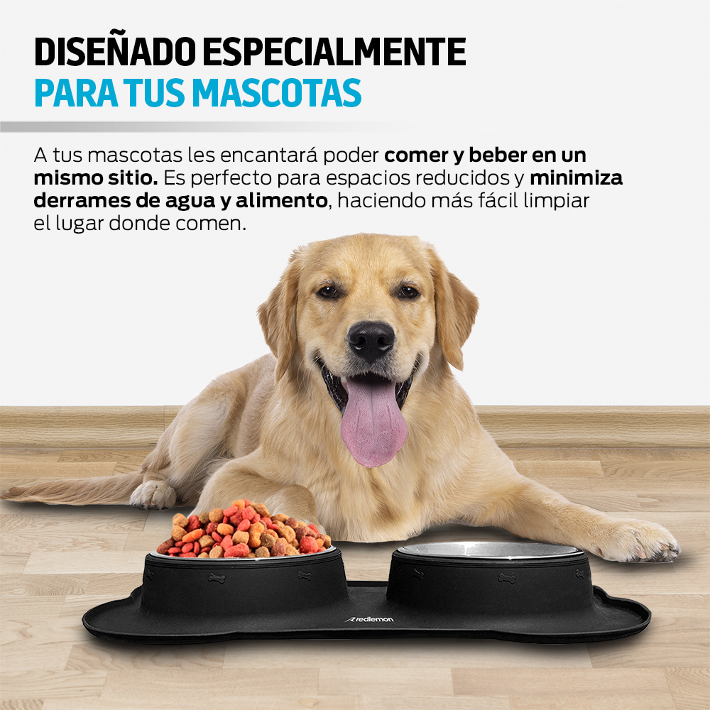 Foto 4 pulgar | Plato para Perro Redlemon 79509-bl color Negro con 2 Tazones de Acero Inoxidable de 750 ml