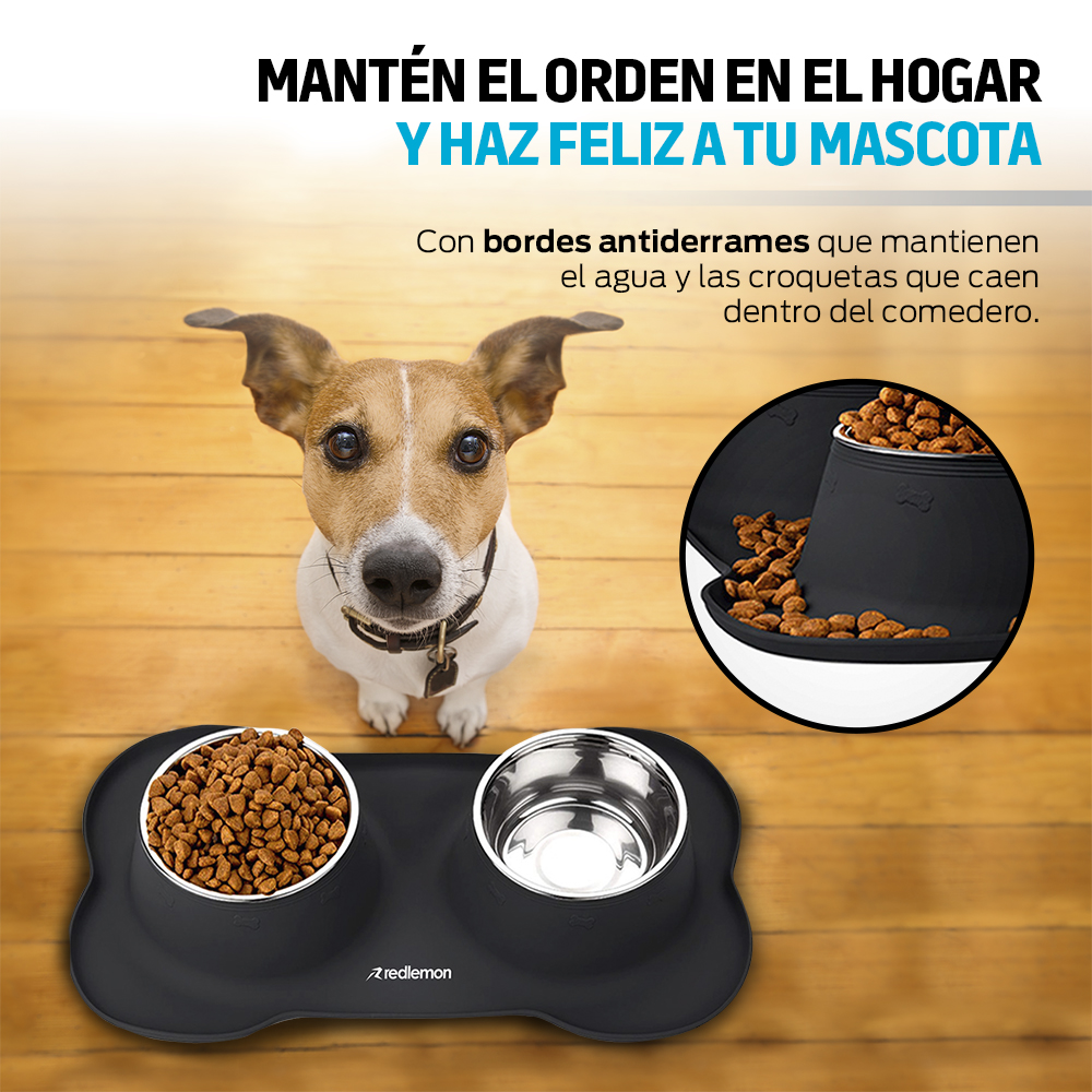 Foto 5 pulgar | Plato para Perro Redlemon 79509-bl color Negro con 2 Tazones de Acero Inoxidable de 750 ml