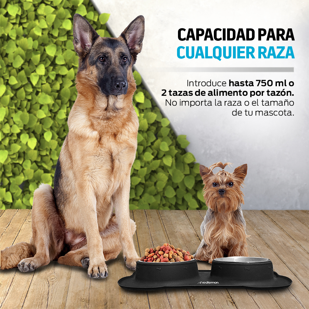 Foto 7 pulgar | Plato para Perro Redlemon 79509-bl color Negro con 2 Tazones de Acero Inoxidable de 750 ml