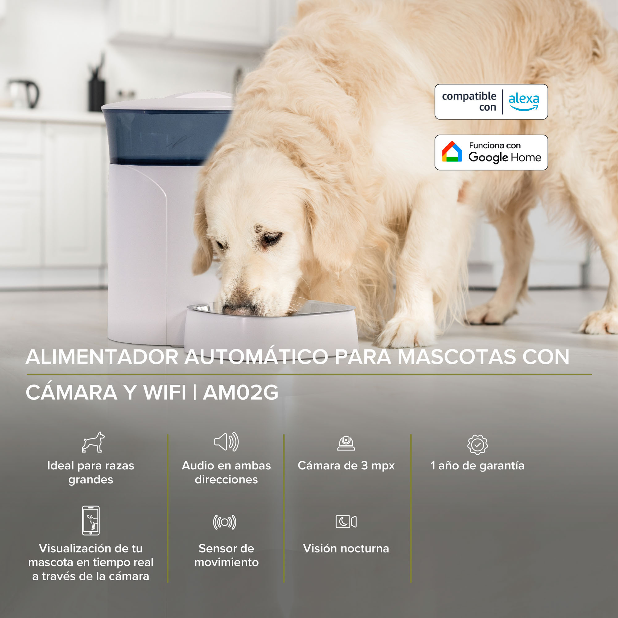 Foto 3 pulgar | Comedero Automático para Mascotas Avera color Blanco con Cámara 7L