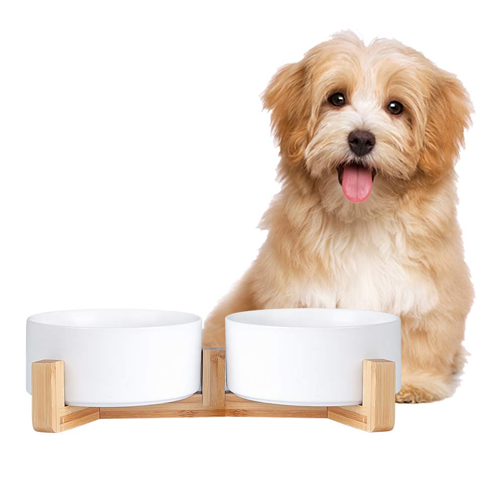 Juego De Cuencos Para Perros Ahx De Cerámica Para Gatos Y Perros Con Soporte De Madera Antideslizant - Venta Interna