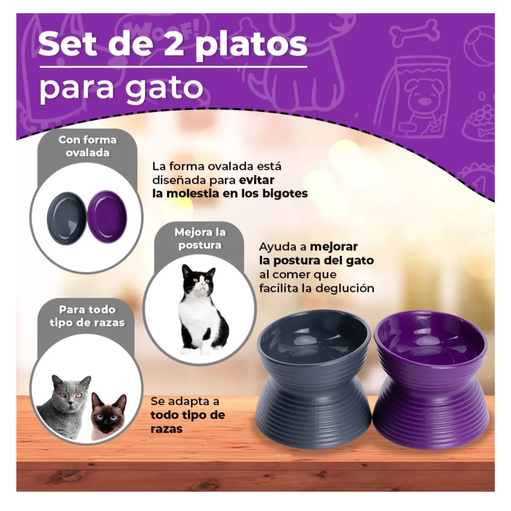 Foto 2 | Set 2 Platos Mascotas Lab.g  Gris Y Morado