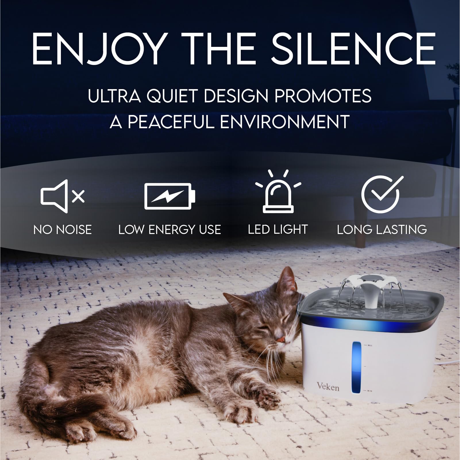 Foto 7 pulgar | Dispensador Automático De Agua Para Gatos Y Perros Pet Fountain Veken  2.8 L - Venta Internacional.