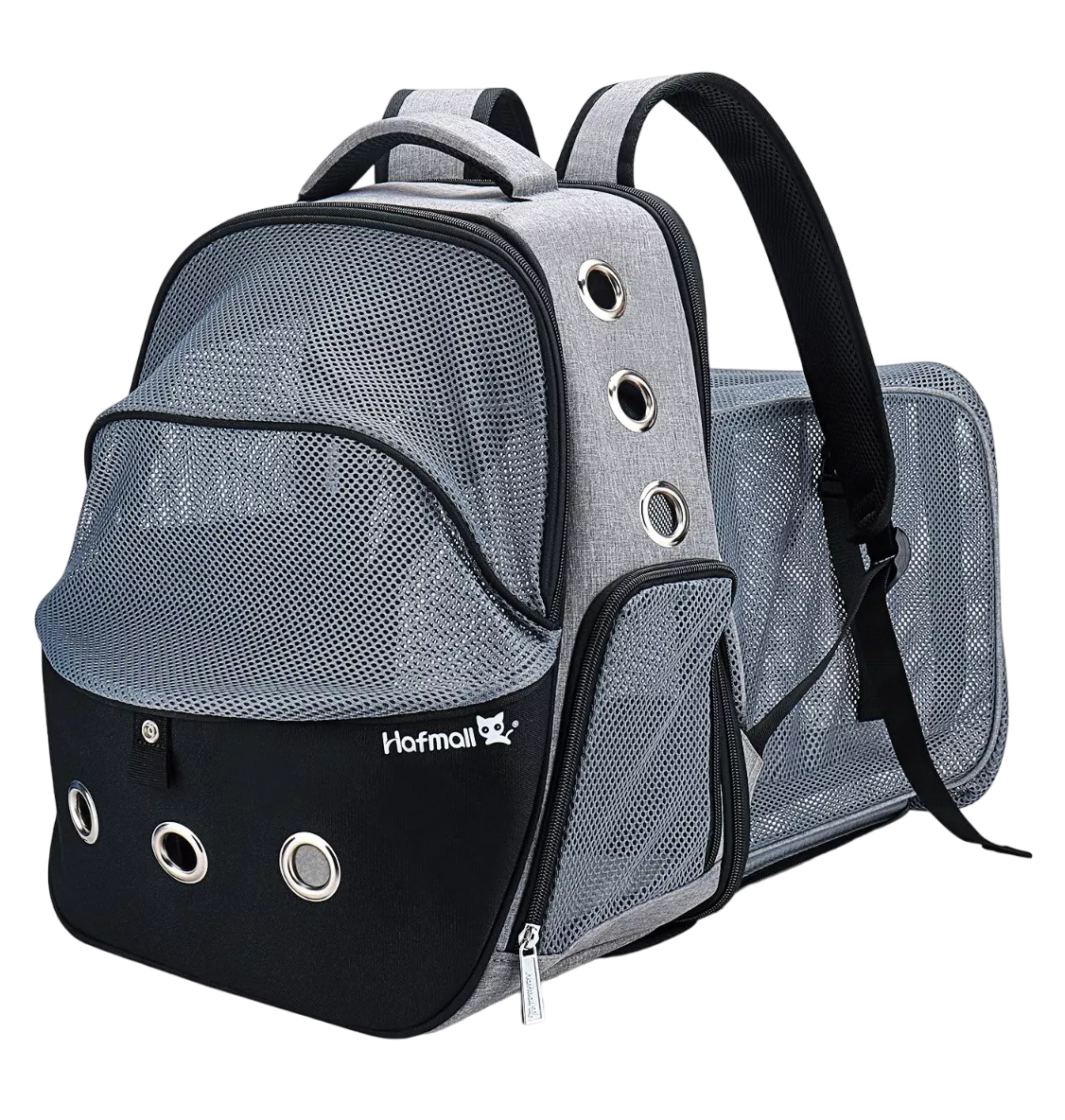 Mochila Transportadora Para Perros/gatos Expandible, Gris/negro