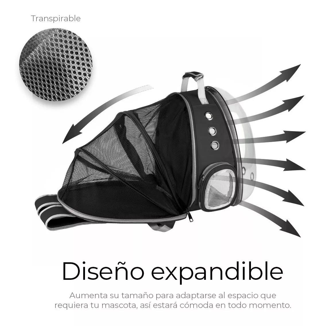 Foto 6 pulgar | Mochila Transportadora Para Perros/gatos Expandible Portátil Negro