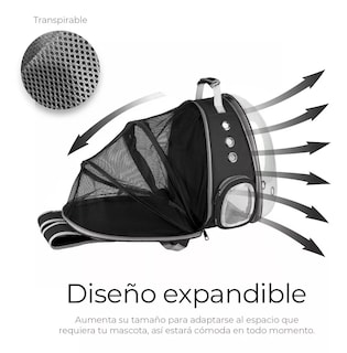 Foto 5 | Mochila Transportadora Para Perros/gatos Expandible Portátil Negro