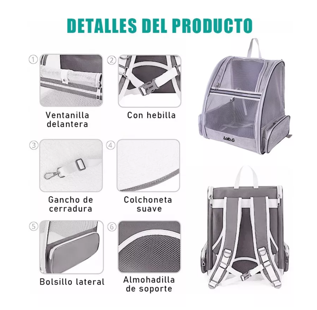 Foto 4 pulgar | Mochila Transportadora Para Mascotas Para Gatos Y Perros Gris