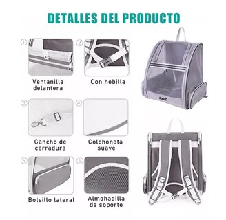Foto 3 | Mochila Transportadora Para Mascotas Para Gatos Y Perros Gris