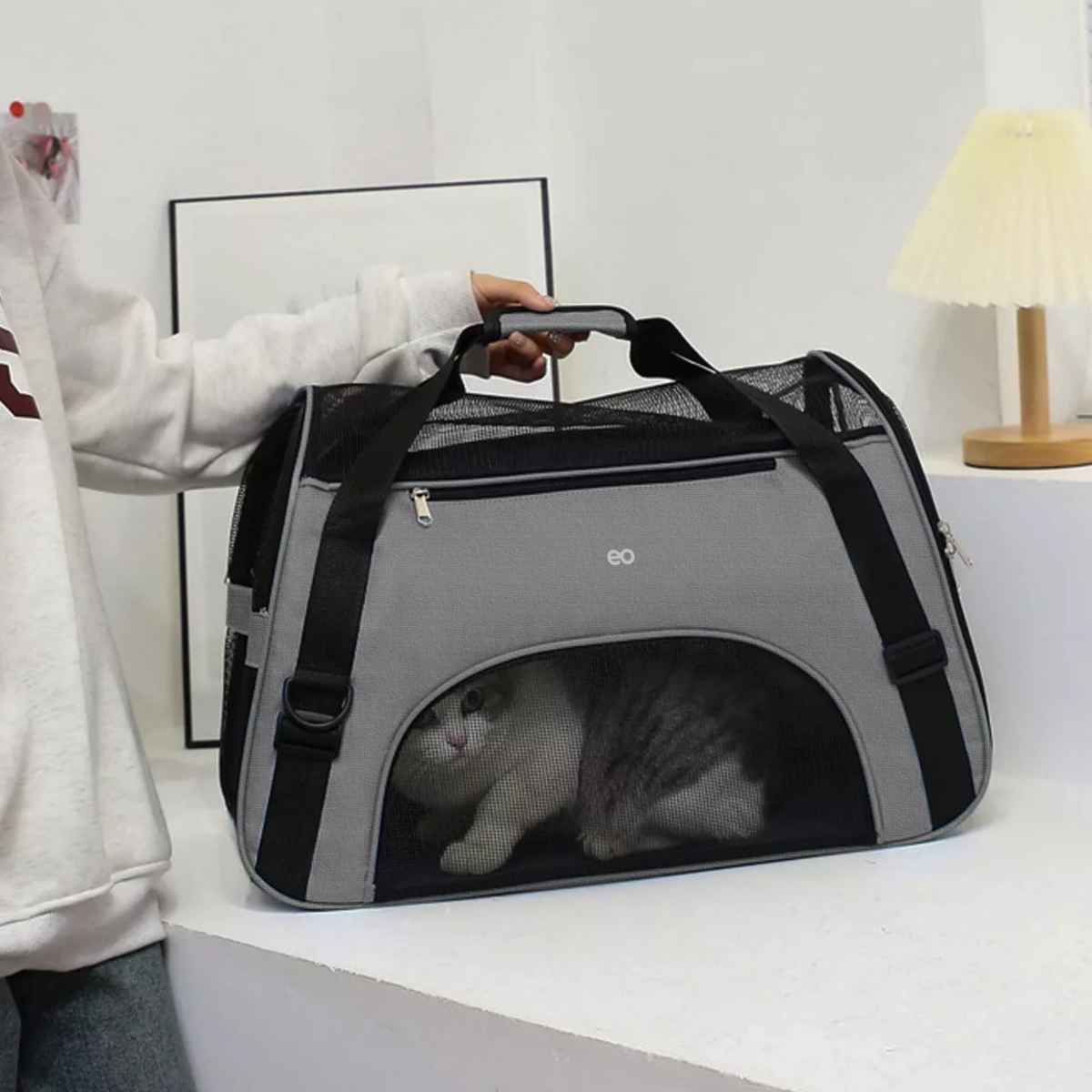 Foto 4 pulgar | Transportadora Para Perro Gatos Viaje Mascota Bolsa Portátil Eo Safe Imports Esi-12197-1 Gris
