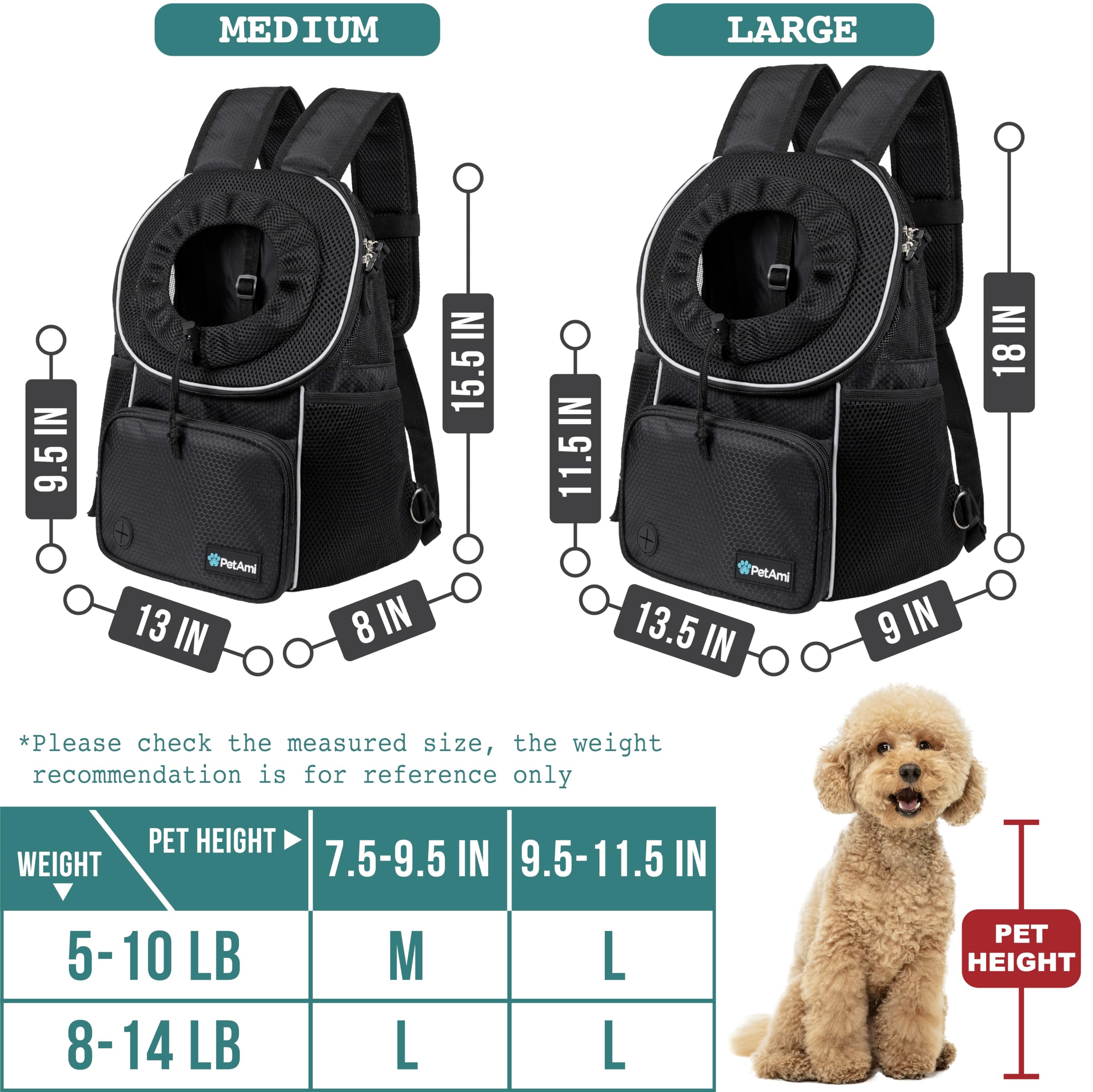 Foto 3 | Mochila Frontal Para Perros Petami, Ajustable, Negra, 6,8 Kg - Venta Internacional.
