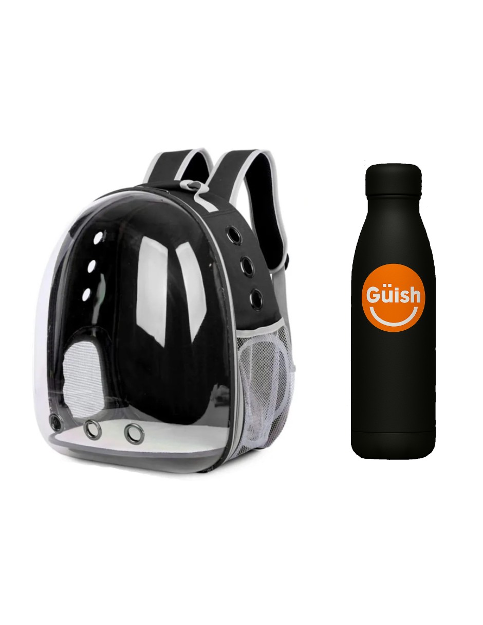 Foto 2 pulgar | Mochila Transportadora Para Mascota Negro + Gratis Termo Güish De Regalo