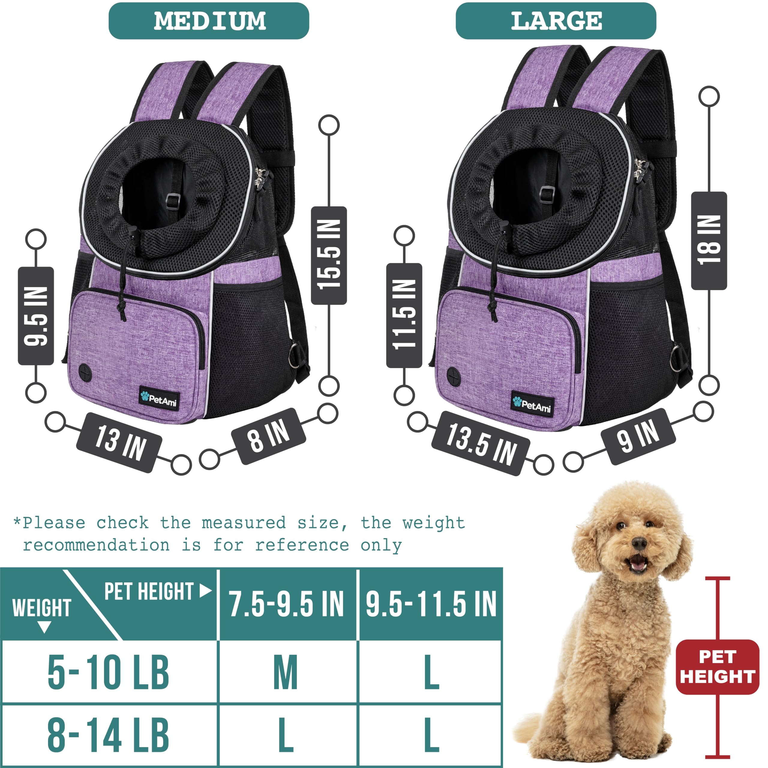 Foto 3 pulgar | Mochila Frontal Para Perros Petami Purple Para 4,5 Kg - Venta Internacional.