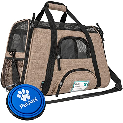 Foto 2 pulgar | Transportín De Viaje Para Mascotas Petami Premium, Con Laterales Blandos, Color Marrón Jaspeado - Venta Internacional.