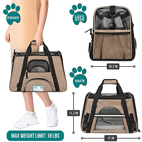 Foto 3 pulgar | Transportín De Viaje Para Mascotas Petami Premium, Con Laterales Blandos, Color Marrón Jaspeado - Venta Internacional.