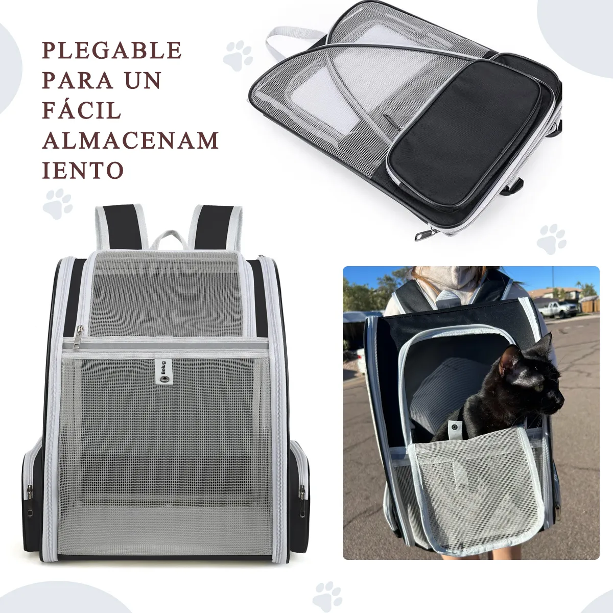 Foto 5 pulgar | Mochila Transportadora Para Perros/gatos Plegable Gris Negro