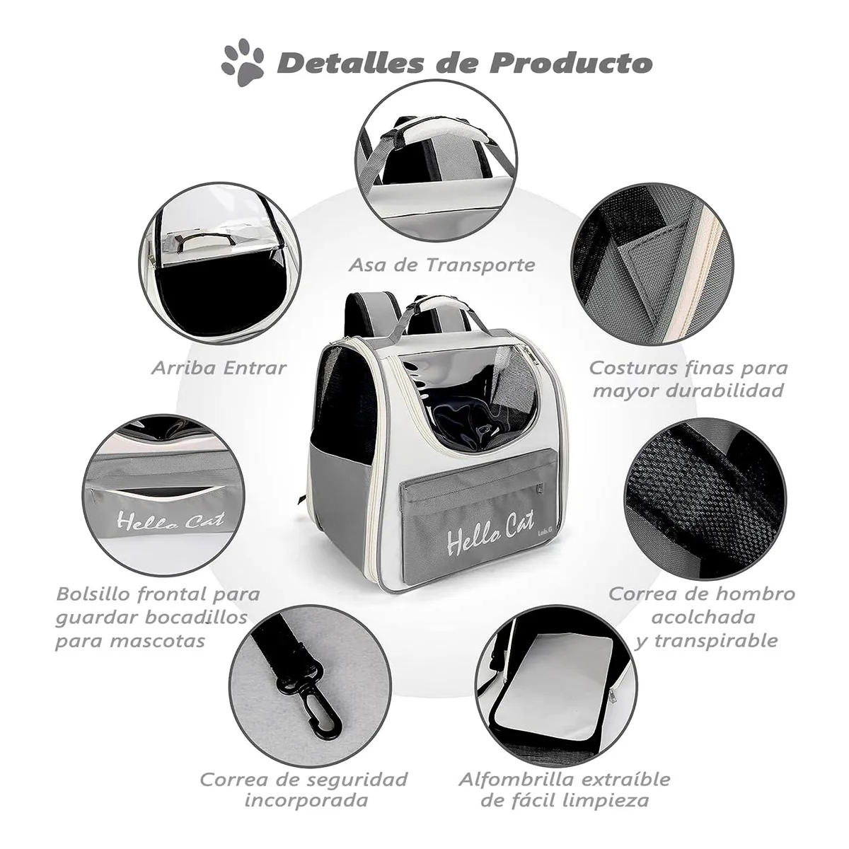Foto 4 | Mochila Back Pack Lab.g Transportadora Gato Perro Mascota Pequeña Gris