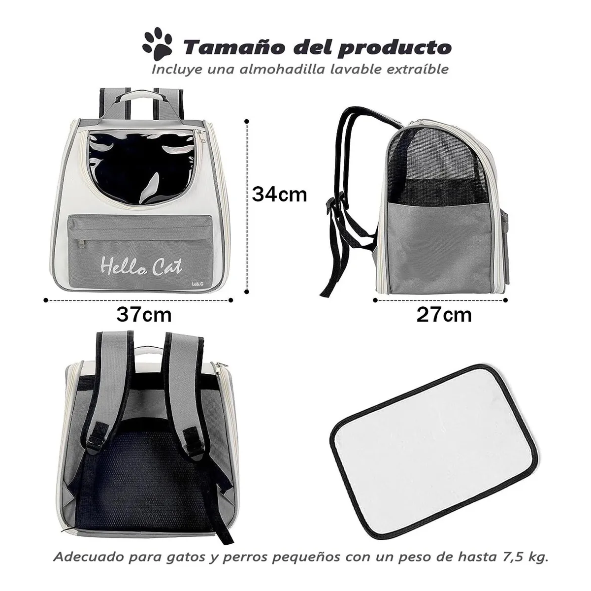 Foto 6 pulgar | Mochila Back Pack Lab.g Transportadora Gato Perro Mascota Pequeña Gris