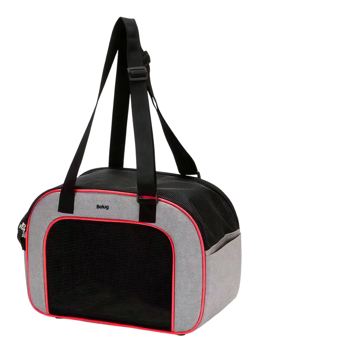 Transportadora Mascotas Portátil Plegable Gris Lineas Roja