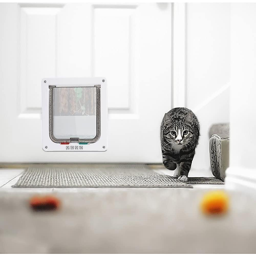 Puerta Abatible Para Gatos Sanlin Beans, Mediana, Con Cierre Magnético De 4 Vías, Color Blanco - Venta Internacional.