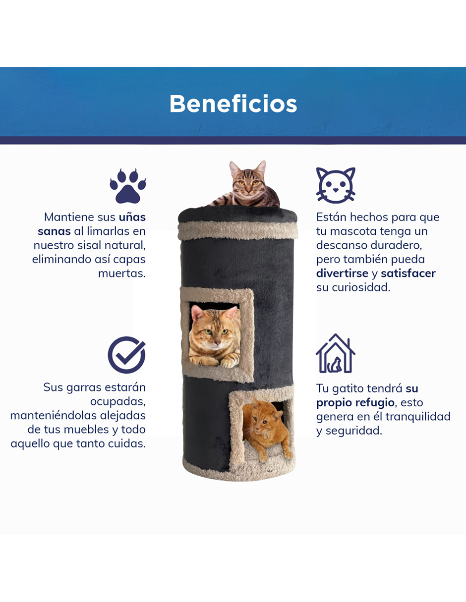 Foto 4 pulgar | Casa Cama Rascador para Gatos Golden King color Gris de 77 cm de Alto