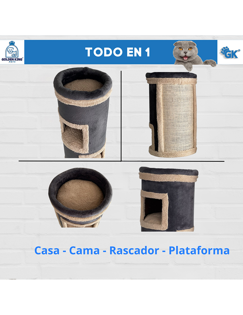 Foto 7 pulgar | Casa Cama Rascador para Gatos Golden King color Gris de 77 cm de Alto