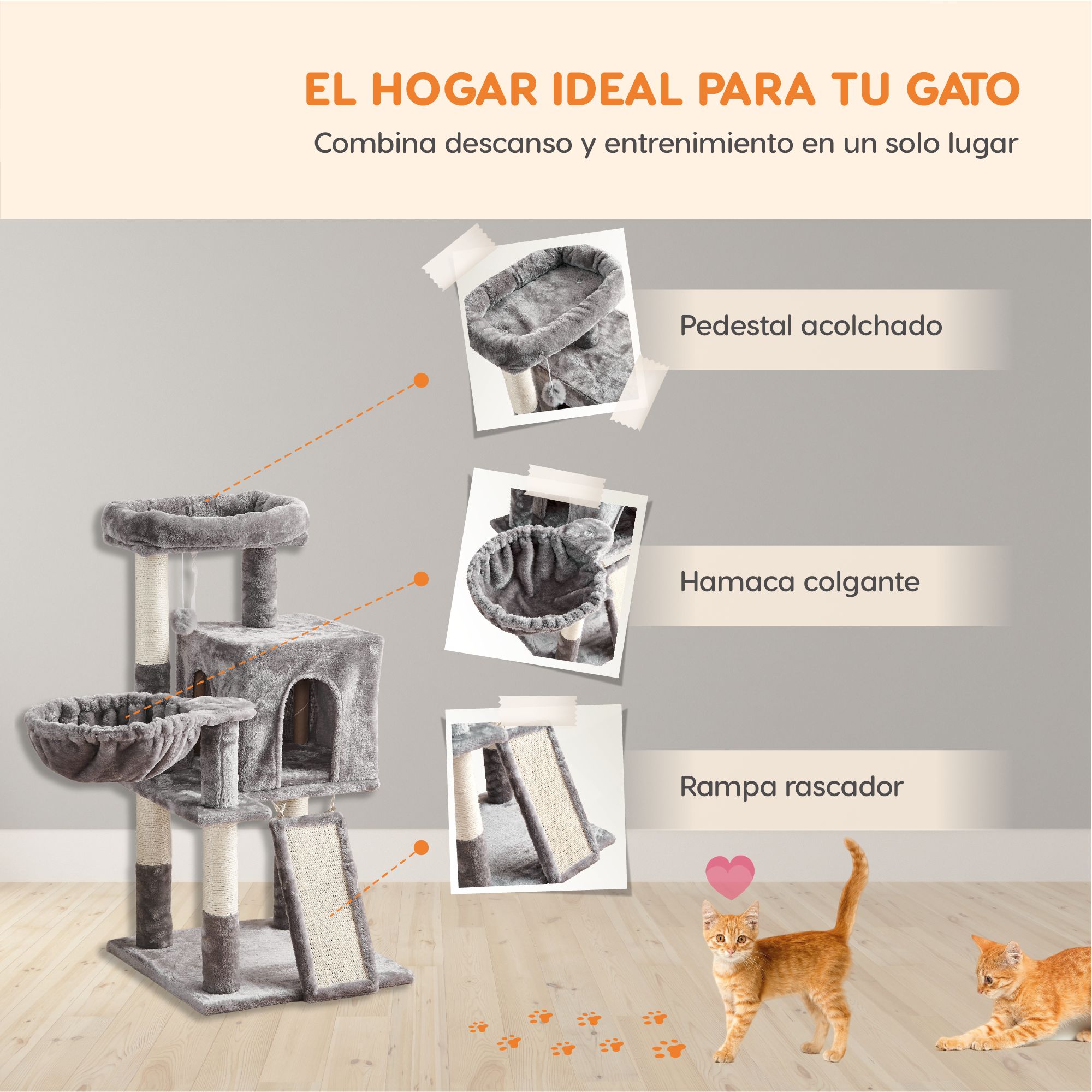 Foto 5 pulgar | Mueble Rascador Poli Pets PP-MRPGGY-CART para Gato Cartujo