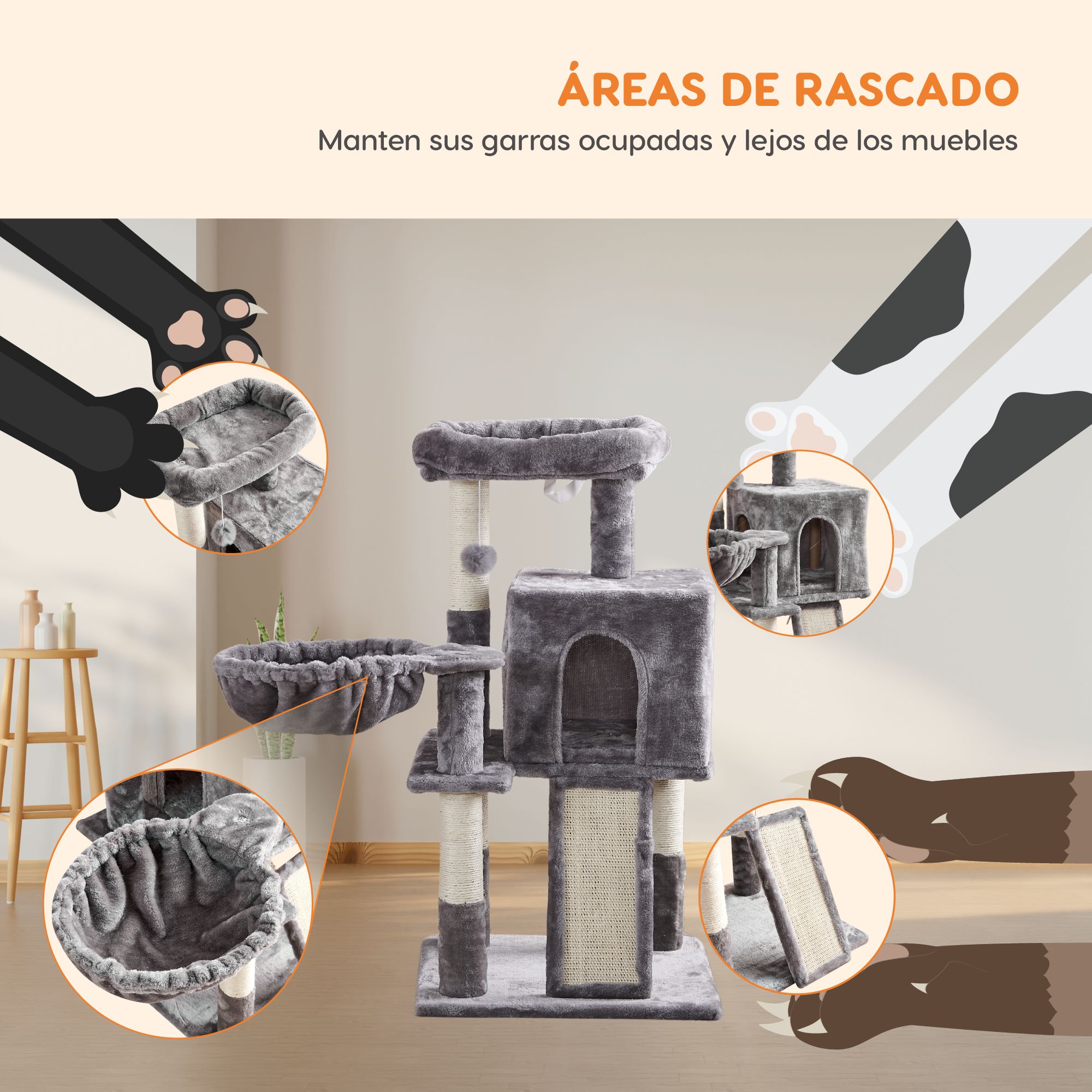 Foto 8 pulgar | Mueble Rascador Poli Pets PP-MRPGGY-CART para Gato Cartujo