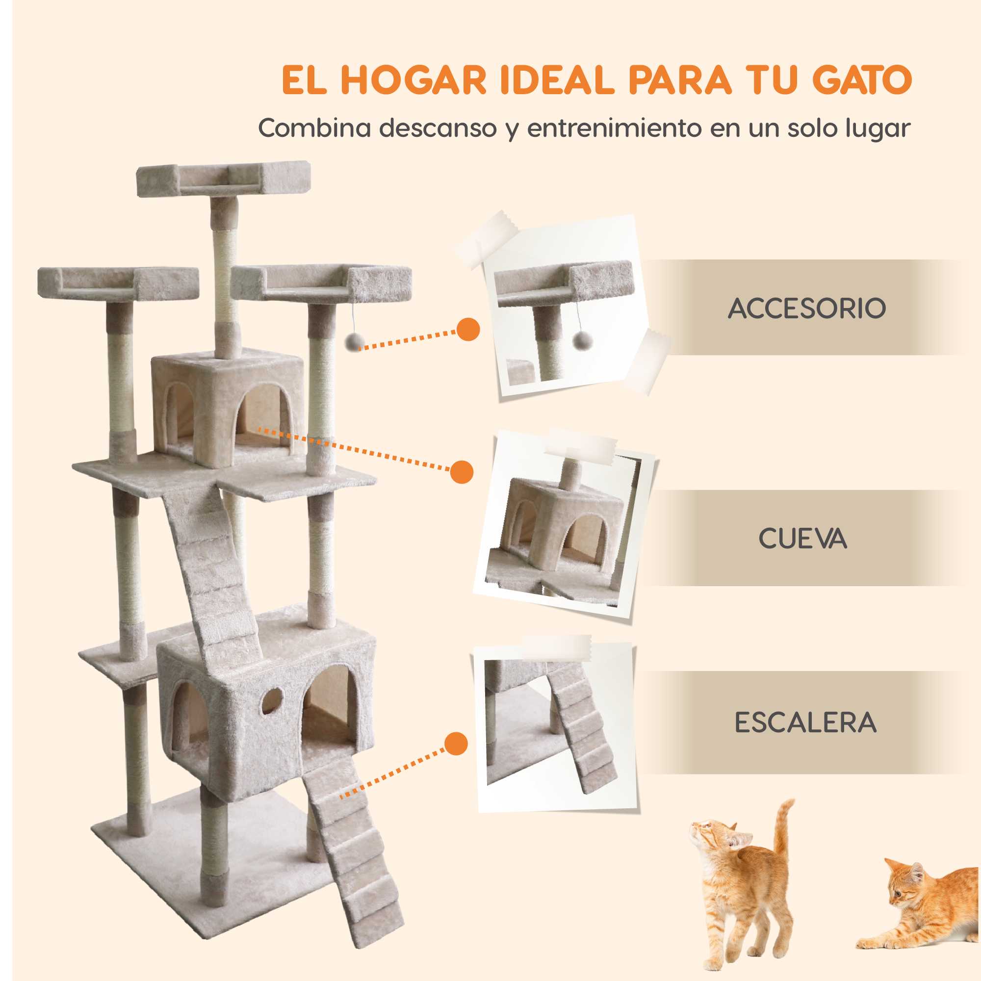 Foto 7 pulgar | Mueble Rascador Poli Pets PP-MR01BE-BUR para Gato Burmilla