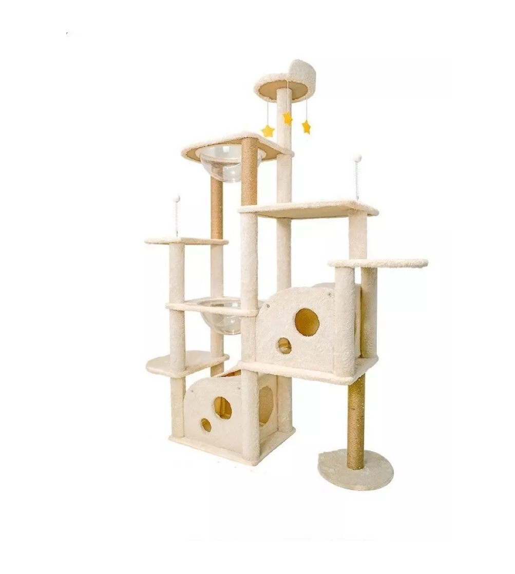 Foto 2 pulgar | Torre Árbol Rascador Para Gato Con Casa Varios Niveles 172 Cm, Color Beige