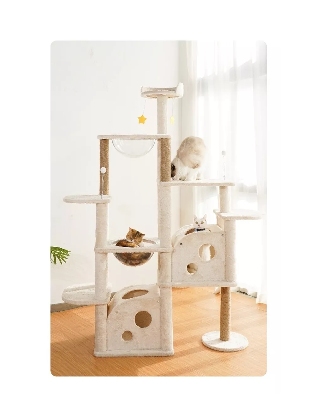 Foto 3 pulgar | Torre Árbol Rascador Para Gato Con Casa Varios Niveles 172 Cm, Color Beige