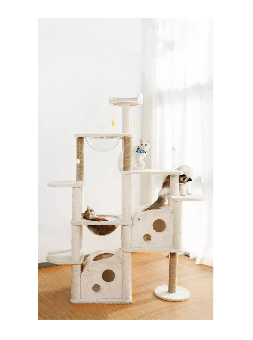 Foto 4 pulgar | Torre Árbol Rascador Para Gato Con Casa Varios Niveles 172 Cm, Color Beige