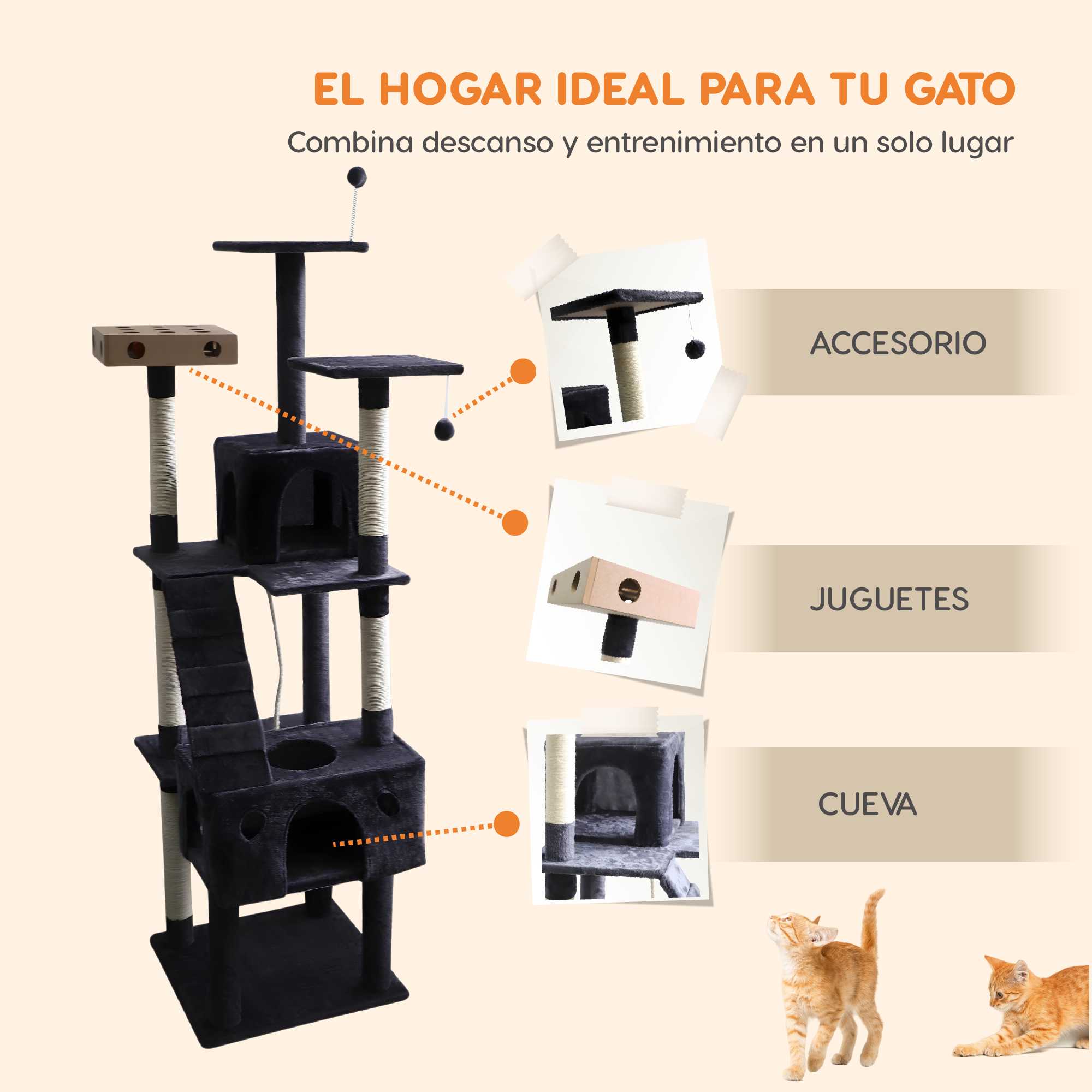 Foto 7 pulgar | Rascador Multinivel LaPerm Poli Pets Negro para Gato