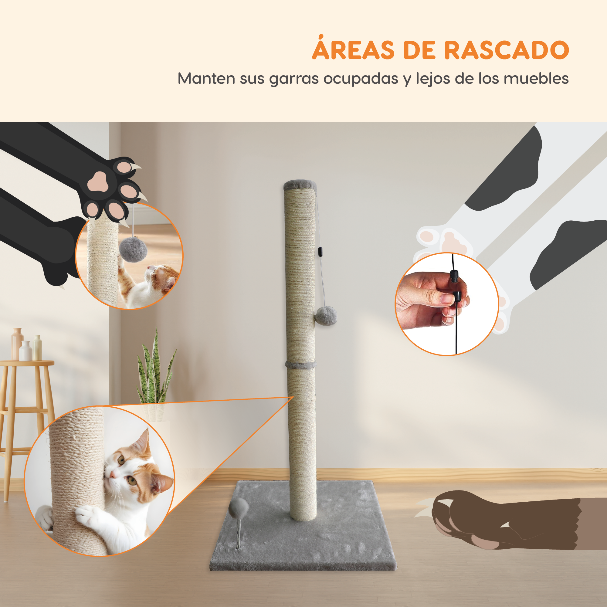 Foto 7 pulgar | Poste Rascador Poli Pets Tokinés de Sisal para Gato