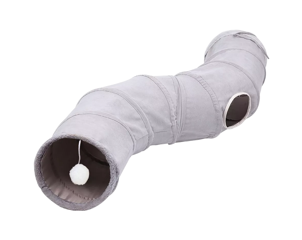 Foto 2 pulgar | Túnel Plegable Para Gato Con Bola Colgante, Forma De S 124 Cm, Gris