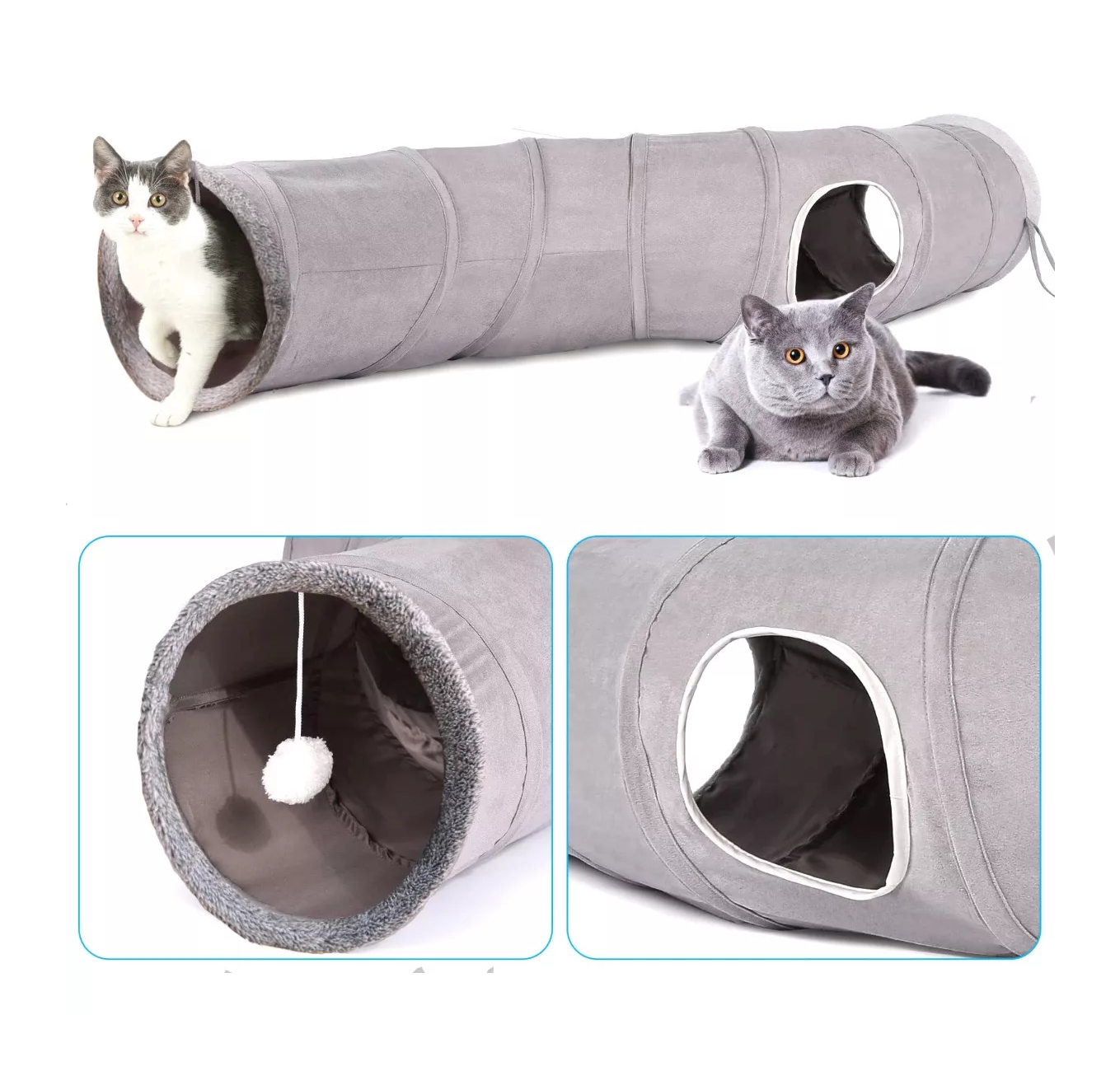 Foto 4 pulgar | Túnel Plegable Para Gato Con Bola Colgante, Forma De S 124 Cm, Gris