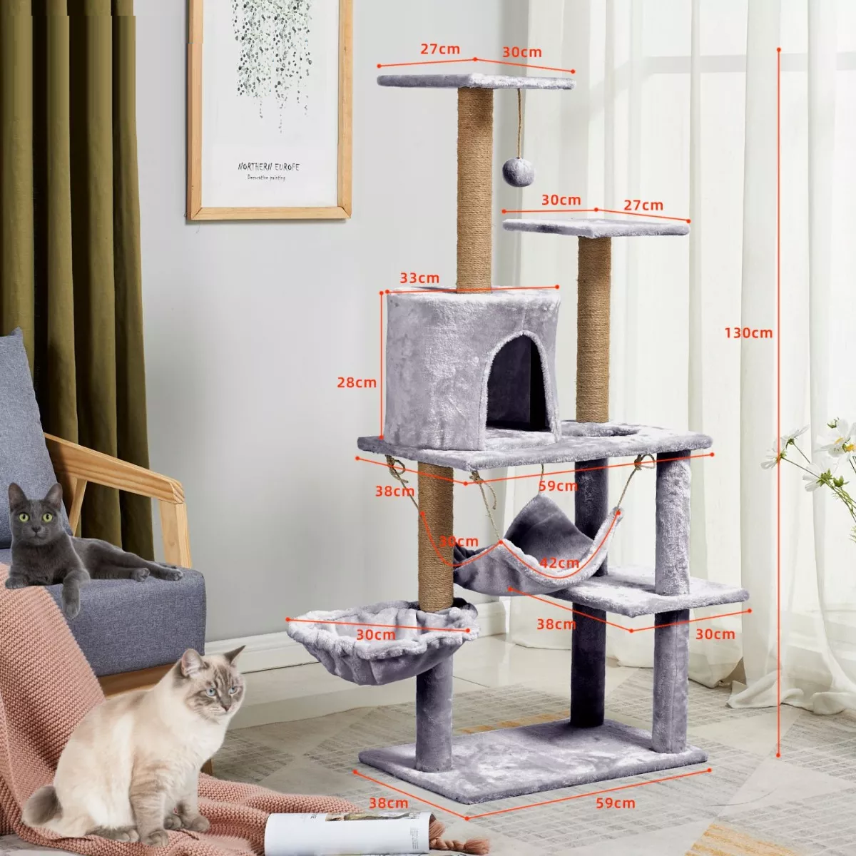 Foto 2 | Rascadores Arbol Casas Para Gatos Eo Safe Imports Esi-10845 Gris