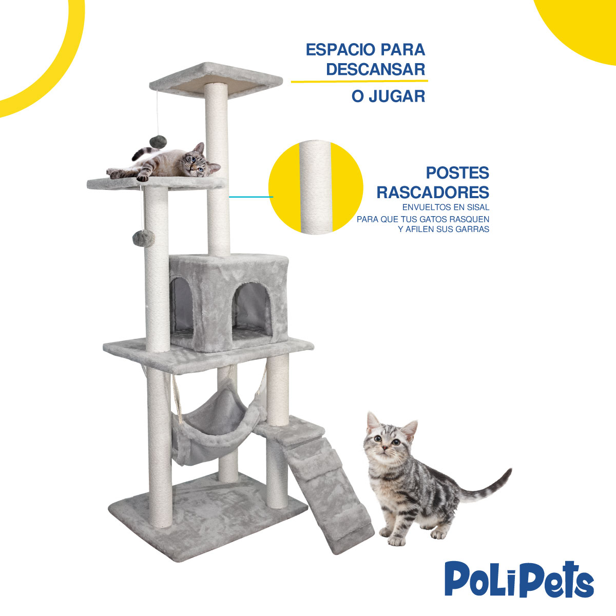 Foto 4 pulgar | Casa Mueble Rascador Poli Pets Gris Multinivel para Gato