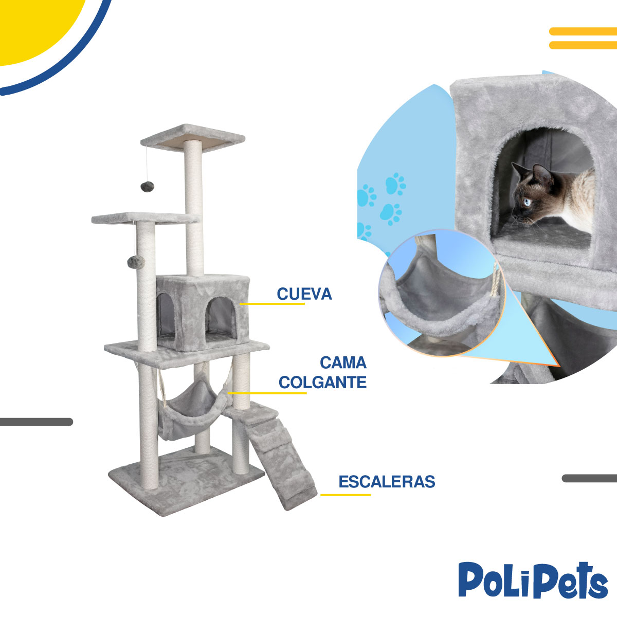 Foto 5 pulgar | Casa Mueble Rascador Poli Pets Gris Multinivel para Gato