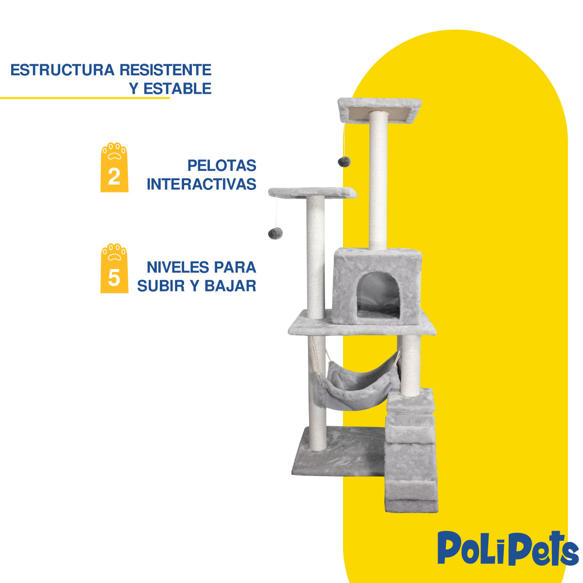 Foto 5 | Casa Mueble Rascador Poli Pets Gris Multinivel para Gato