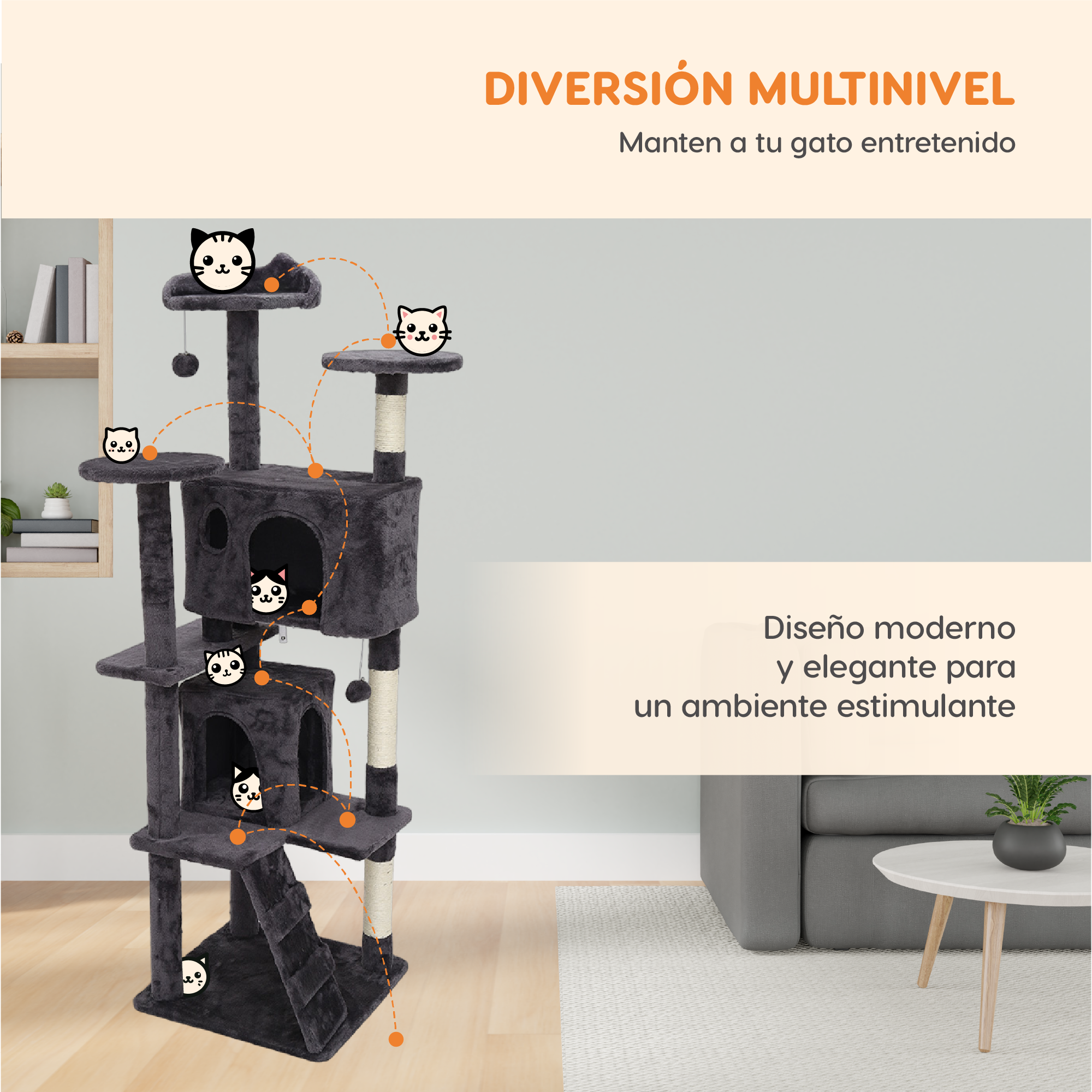 Foto 6 pulgar | Mueble Rascador Poli Pets 55'' Korat para Gato