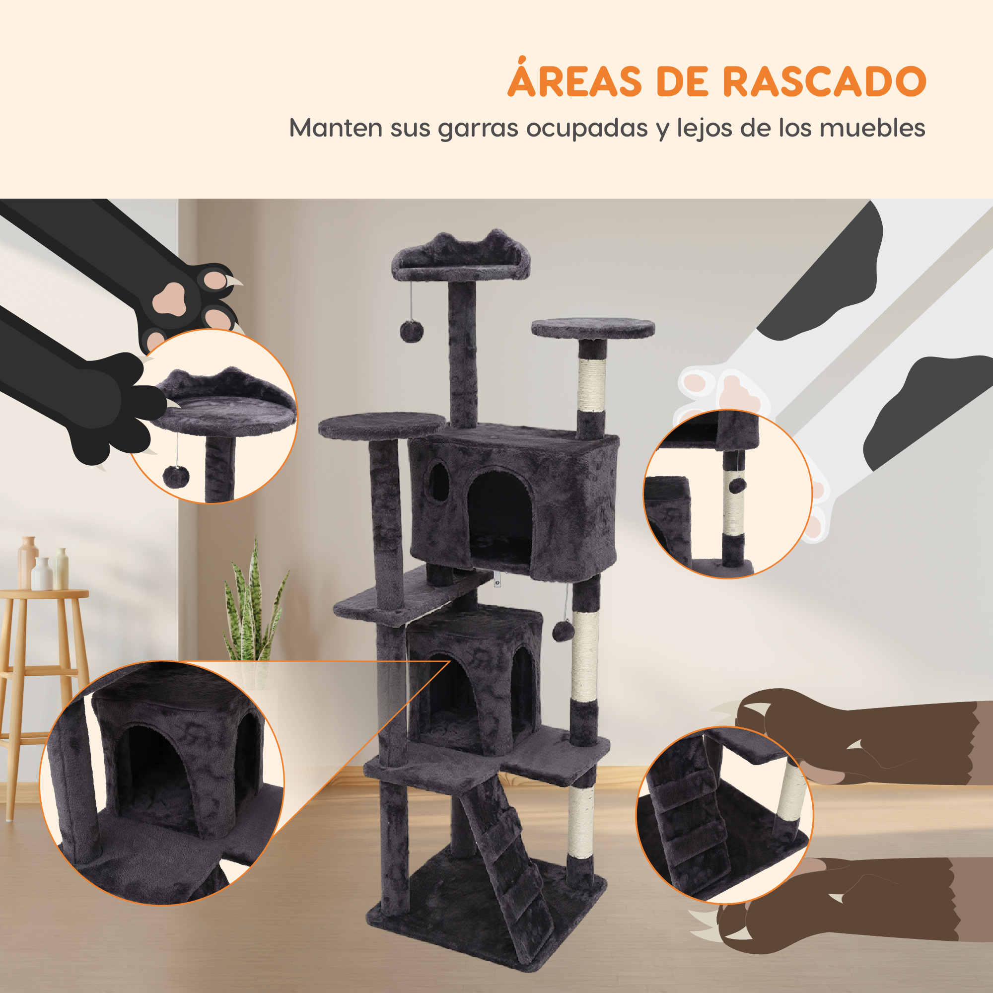 Foto 9 pulgar | Mueble Rascador Poli Pets 55'' Korat para Gato
