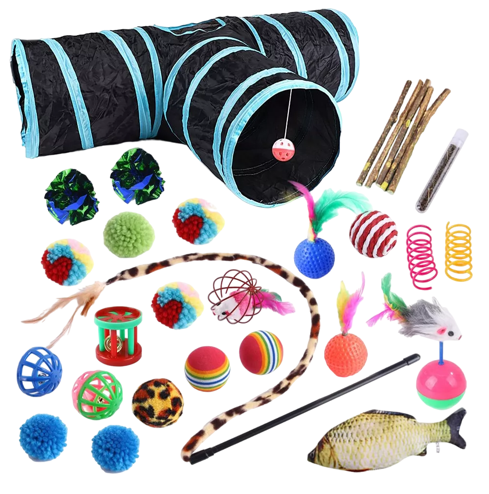 Juguetes Para Gatos 30 Pcs  Con Túnel Negro Azul