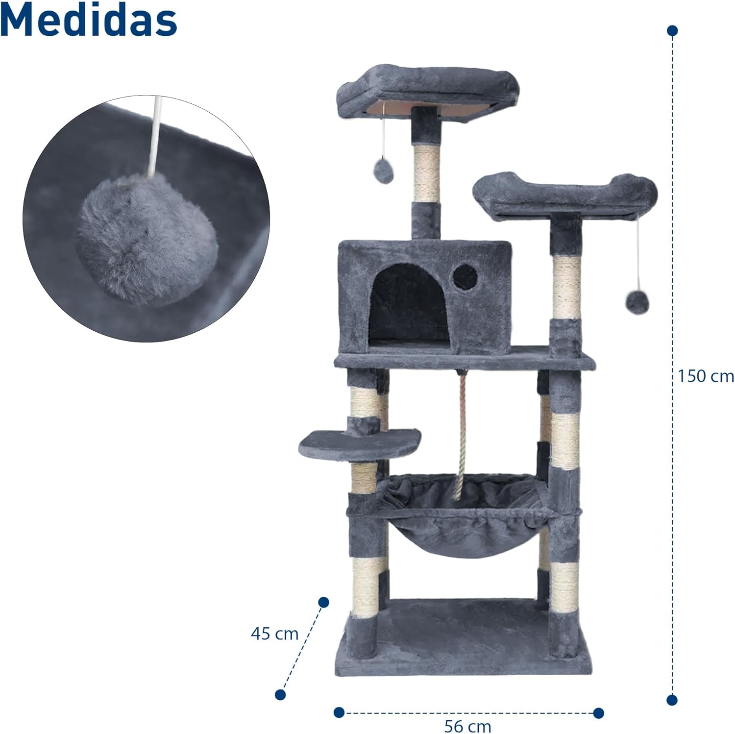 Foto 3 pulgar | Torre Para Gatos 1.5 M Torre De Actividades Azul Bluelander