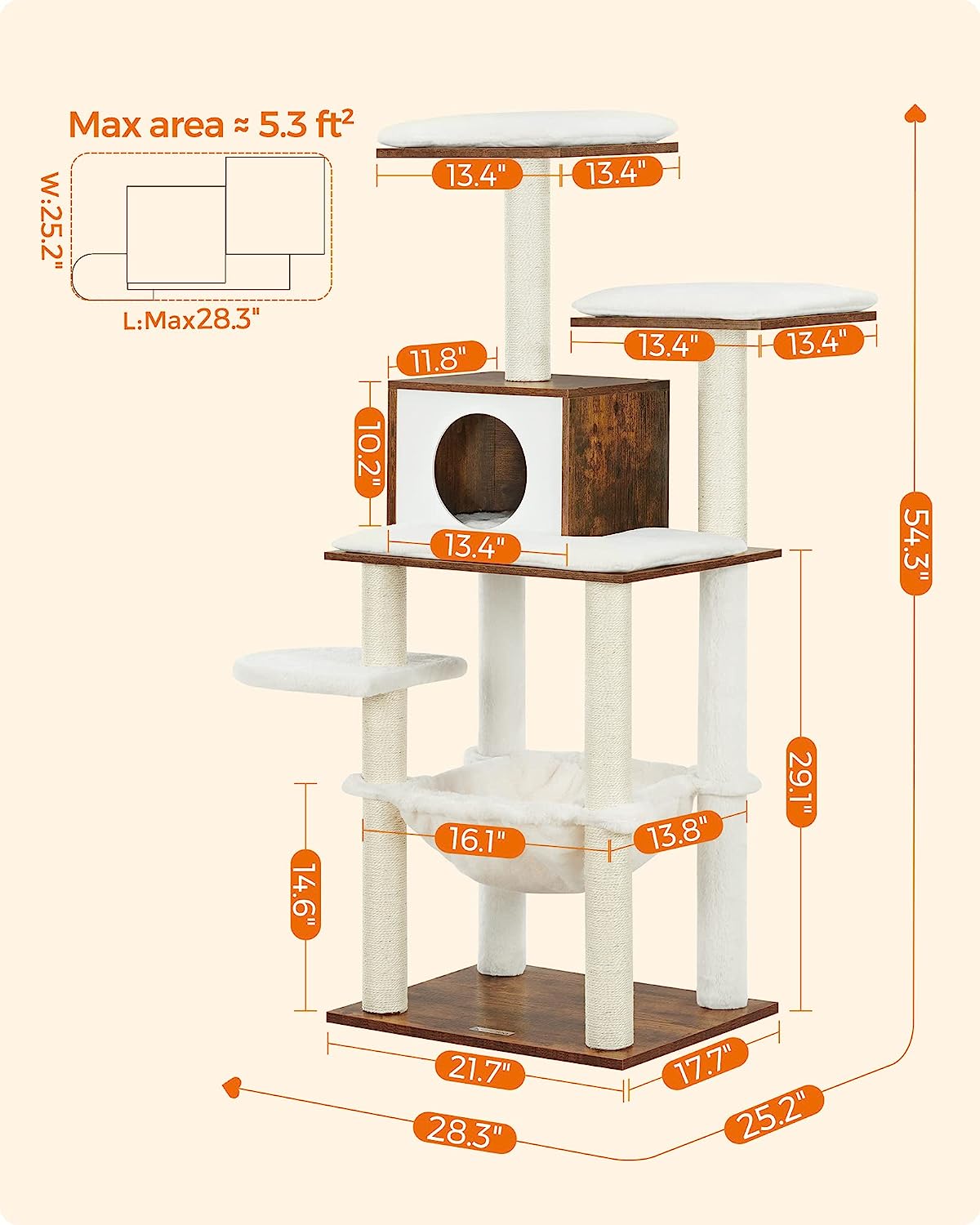 Foto 8 pulgar | Árbol Para Gatos Feandrea, Diseño De Varios Niveles, 138 Cm, Color Marrón Rústico