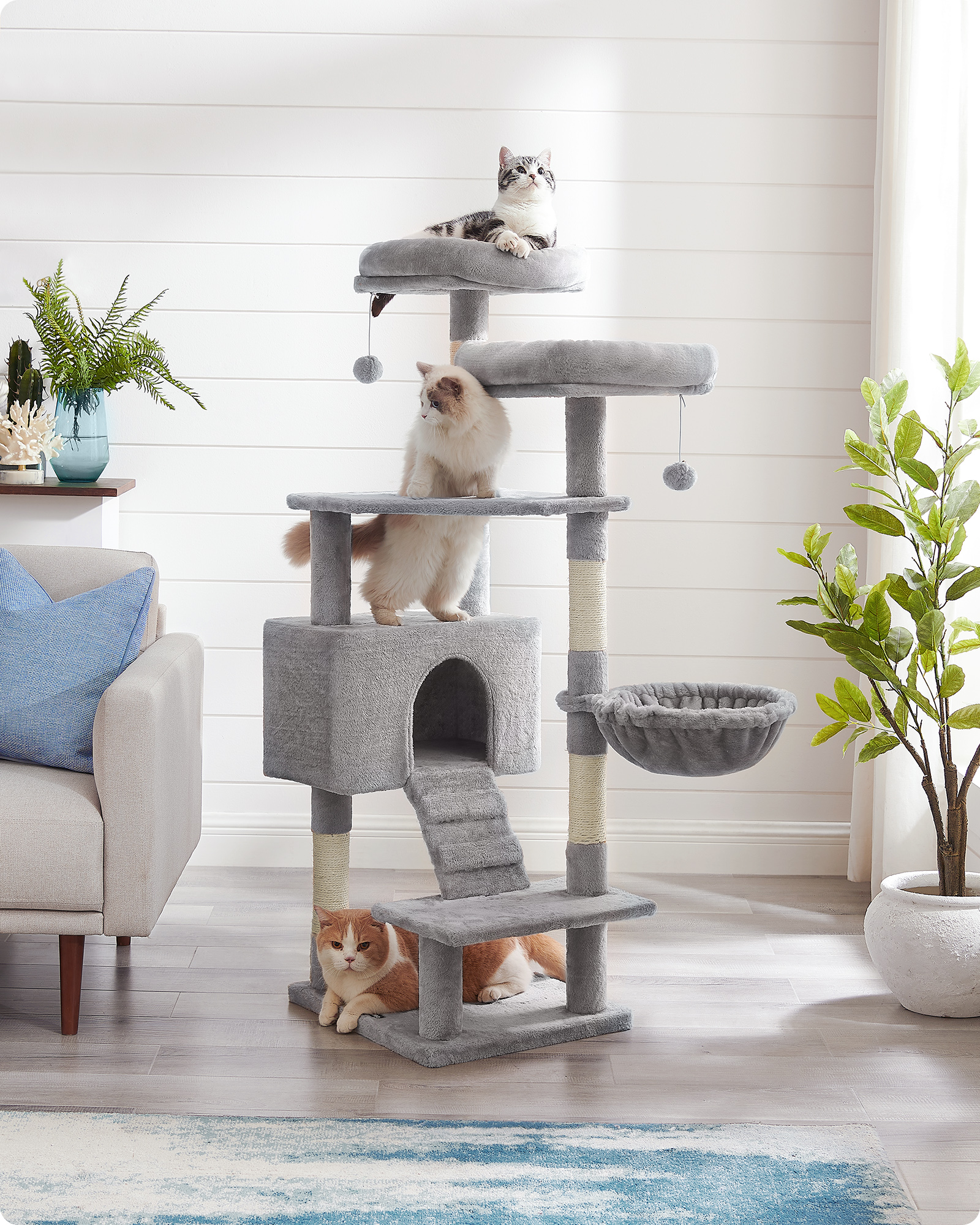 Foto 3 pulgar | Cat Tree Feandrea Mpct161w01 Gris Claro 143 Cm Con Hamaca