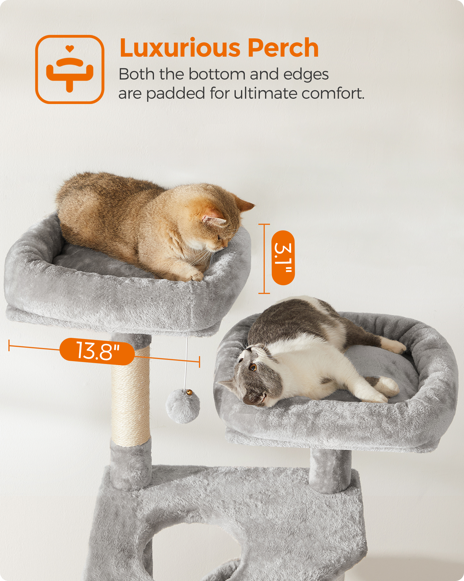 Foto 5 pulgar | Cat Tree Feandrea Mpct161w01 Gris Claro 143 Cm Con Hamaca